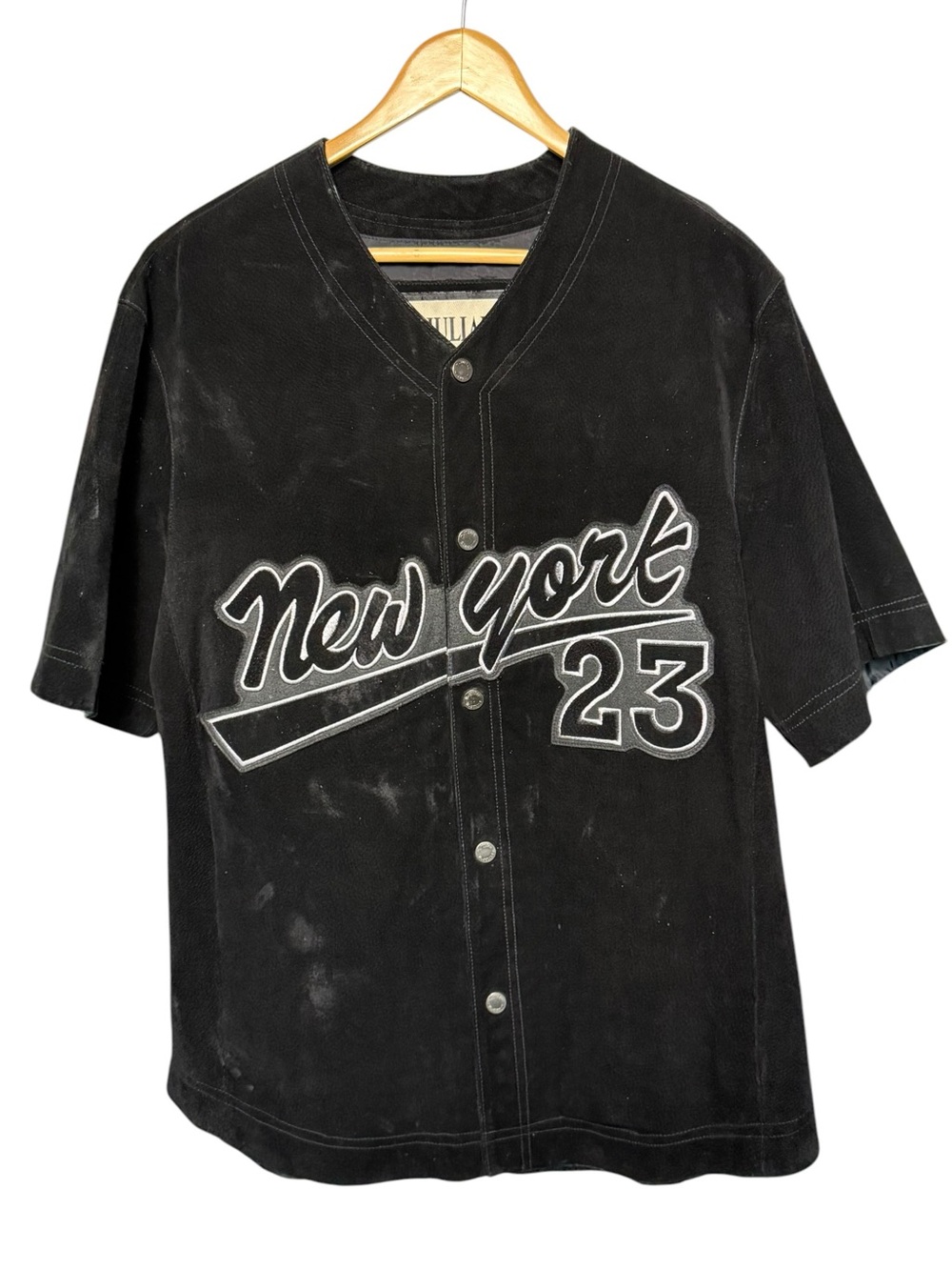 Vintage M. Julian Black Suede Leather New York 23 Snap Front Jersey Medium